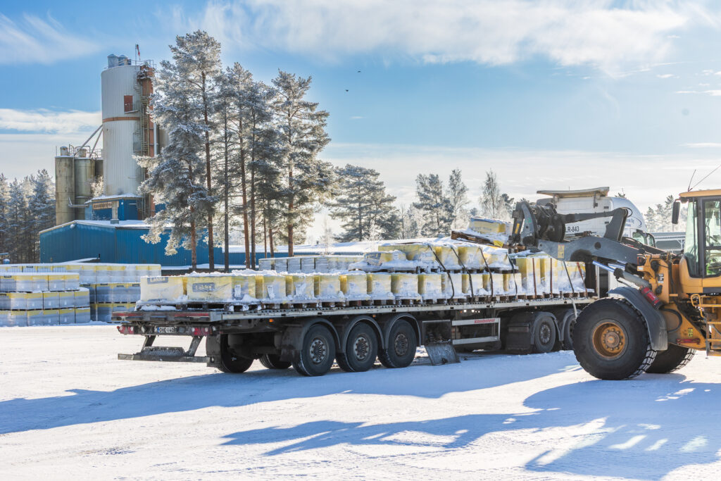 Stored by Carbonaide. First batch of low-carbon pavement stones being loaded.